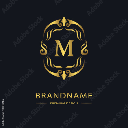 Luxury Vintage logo. Business sign, label, Letter emblem M for badge, crest, Restaurant, Royalty, Boutique brand, Hotel, Heraldic, Jewelery, Fashion, Real estate, Resort, tattoo, Auctions. Vector