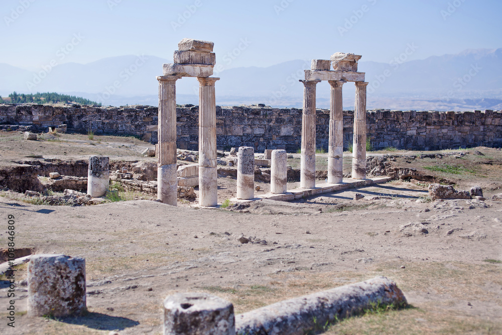 Ruins of the gymnasium in the ancient city of Hierapolis. Turkey