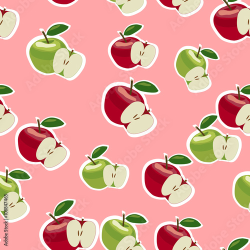 Fototapeta Naklejka Na Ścianę i Meble -  Vector pattern of red and green apples