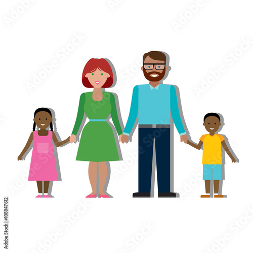 Multicultural family on white background.