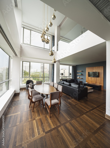 Schilderij op canvas open plan living room of a luxury duplex apartment.panorama