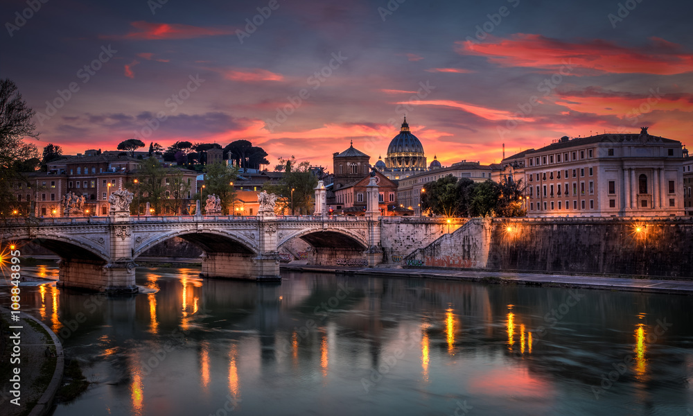 Basilica St Peter Rome sunset view, Italy