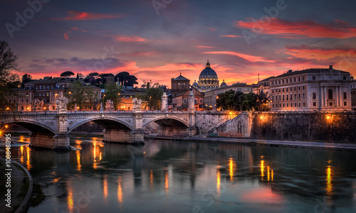 Basilica St Peter Rome sunset view, Italy © gofoto67