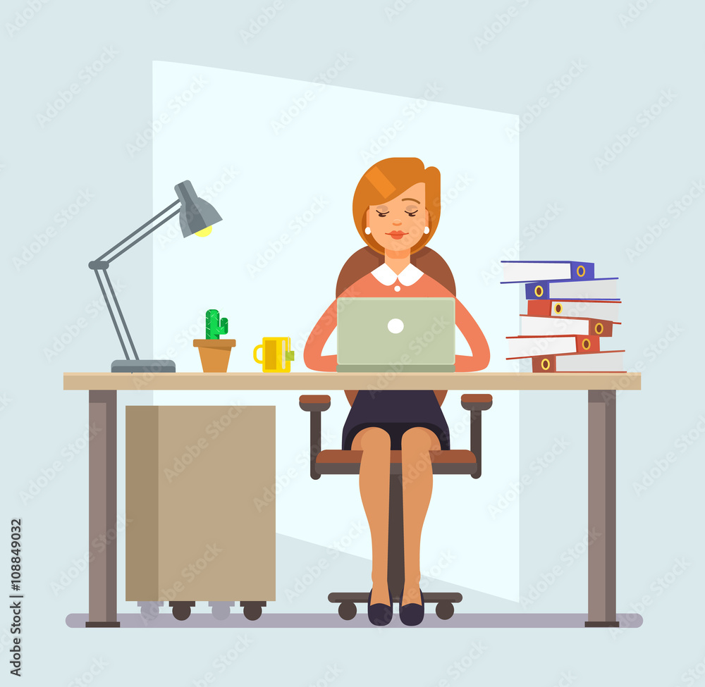 Woman office worker. Vector flat cartoon illustration Stock Vector | Adobe  Stock