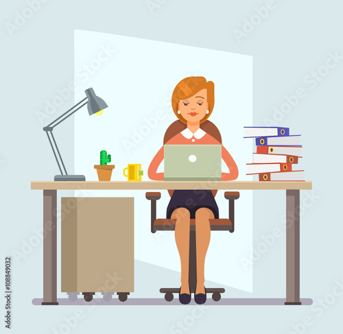 Woman office worker. Vector flat cartoon illustration