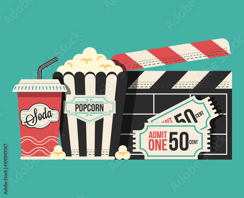 Retro movie flat cartoon lllustration