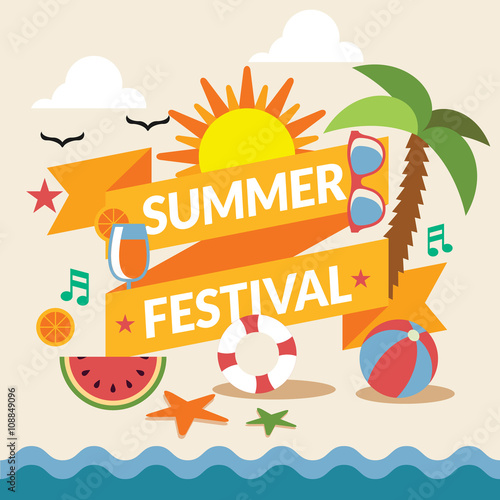 Summer festival party banner. Vector flat cartoon illustration