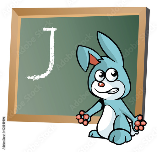Alphabet on chalkboard with bunny