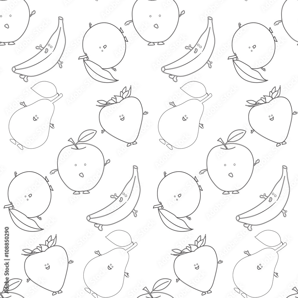 Set of fruits pattern black and white