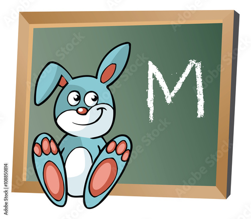 Alphabet on chalkboard with bunny
