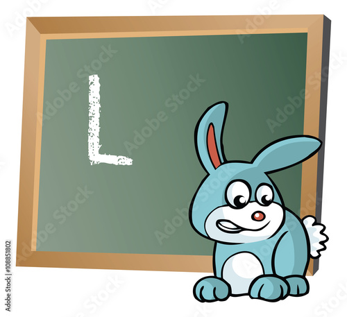 Alphabet on chalkboard with bunny
