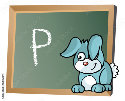 Alphabet on chalkboard with bunny