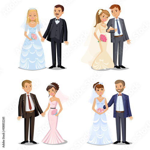 Set of Happy wedding couples. Different types Wedding couple