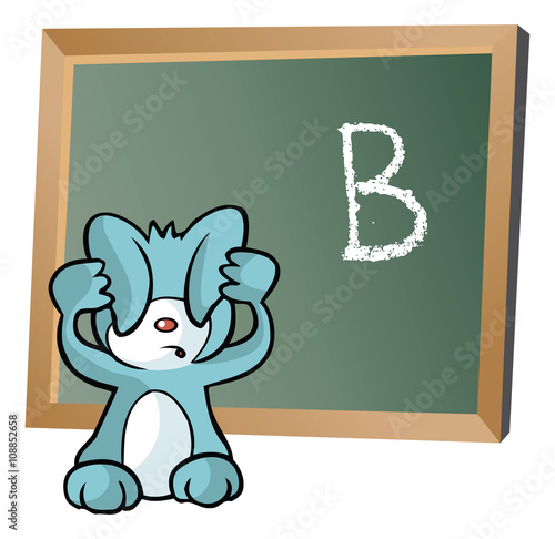 Alphabet on chalkboard with bunny