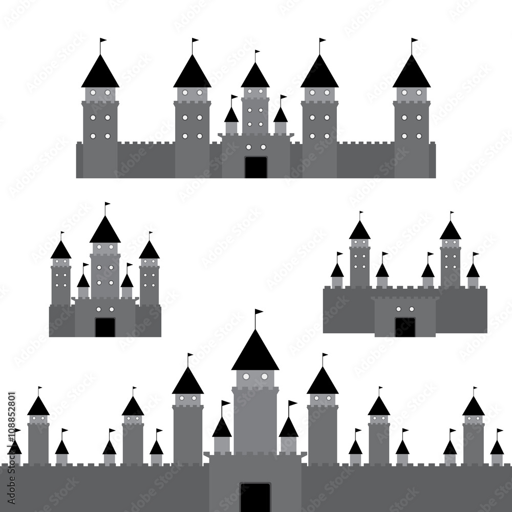 set black castle on white background. Vector
