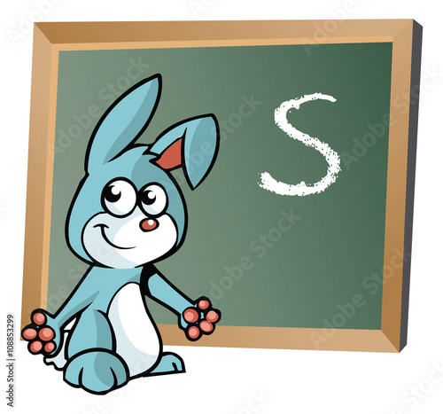 Alphabet on chalkboard with bunny