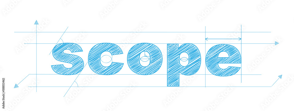 SCOPE Vector Technical Drawing Letters Icon - obrazy, fototapety, plakaty 
