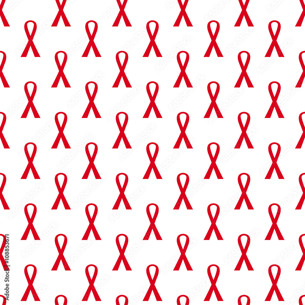 Seamless pattern with Red Awareness Ribbon vector background. Perfect for wallpapers, pattern fills, web page backgrounds, surface textures, textile. World AIDS Day. Stop AIDS