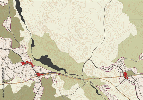 imaginary vector map of the village, vector illustration. Empty space for your text