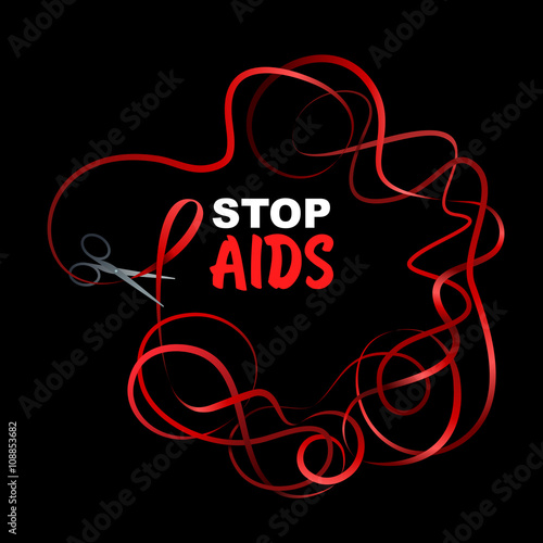 World AIDS Day. Red Awareness Ribbon vector illustration. Stop AIDS