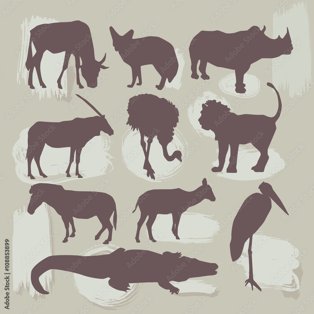 Set of African animals. Silhouette. vector Set of African animals. Silhouette. vector