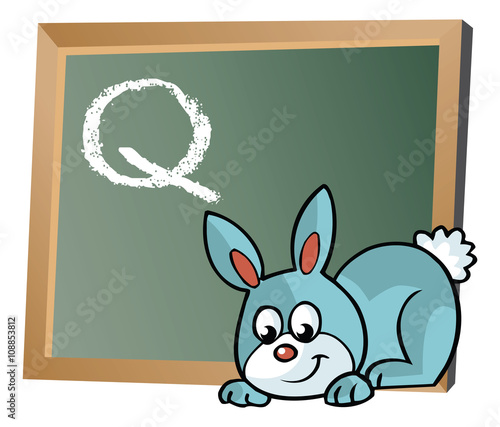 Alphabet on chalkboard with bunny