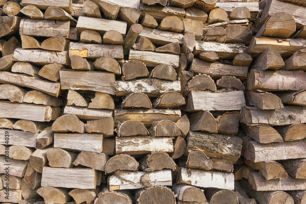 Stack of firewood of birch. Closeup. As background or texture Stack of firewood of birch. Closeup. As background or texture