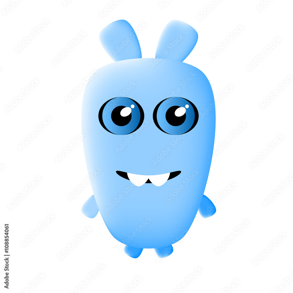 Blue Cute Funny Cartoon Monster. Vector Illustration Blue Cute Funny Cartoon Monster. Vector Illustration