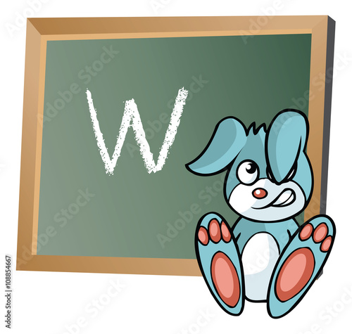 Alphabet on chalkboard with bunny