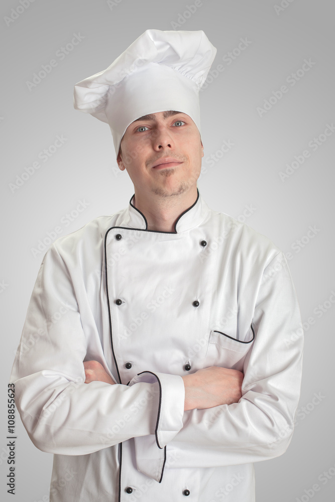 young cook man standing on white background young cook man standing on white background
