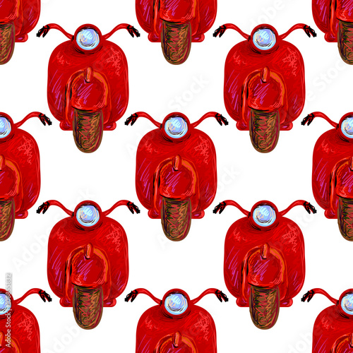 Italian summer seamless pattern with red scooters. Vector illustration. Perfect for wallpapers, pattern fills, web page backgrounds, surface textures, textile
