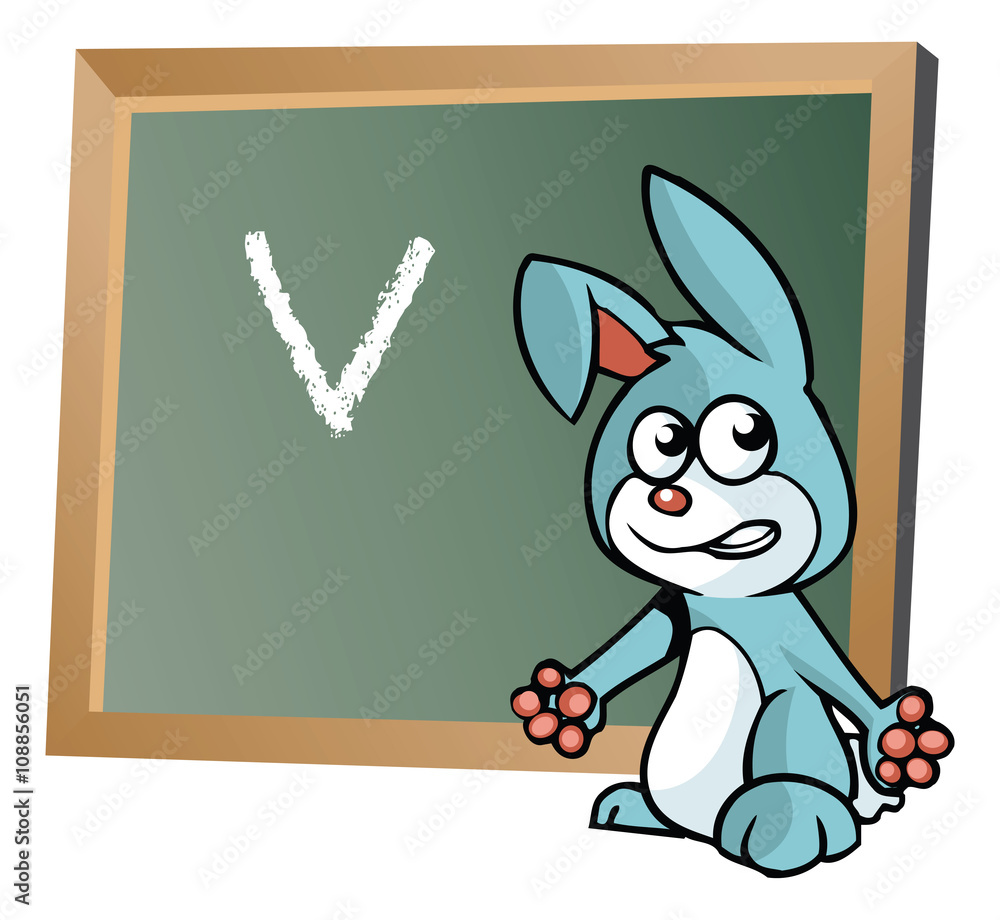 Obraz premium Alphabet on chalkboard with bunny