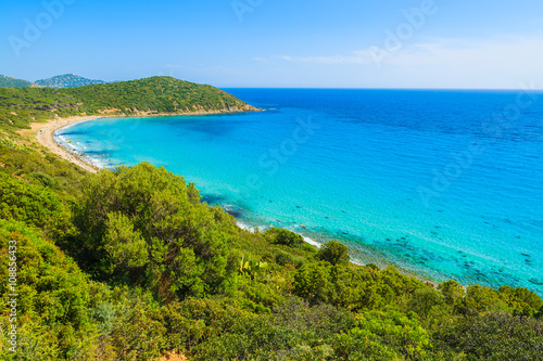 View of beautiful beach and bay on coast of Sardinia island bear Porto Sa Ruxi  Sardinia island  Italy