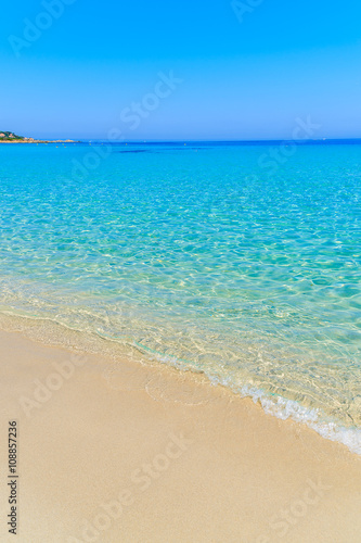 Fototapeta Naklejka Na Ścianę i Meble -  Sea wave on sandy idyllic Bodri beach, Corsica island, France