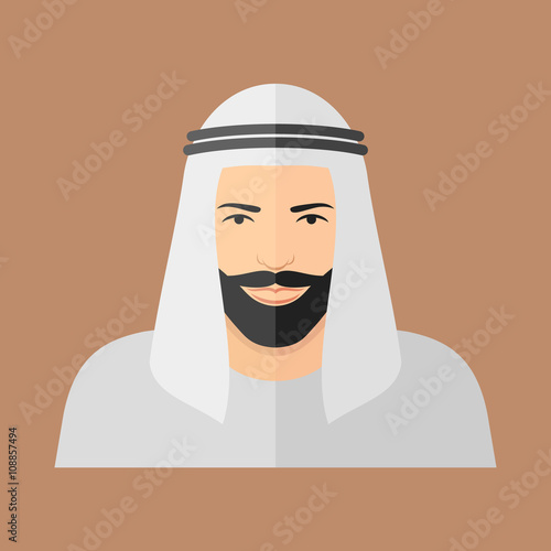 Arabian man face flat icon. Male bearded character. Vector illustration.