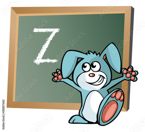Alphabet on chalkboard with bunny