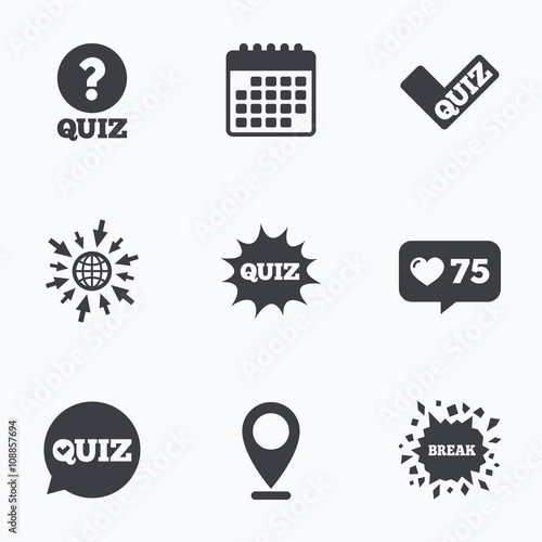 Quiz icons. Speech bubble with check mark symbol