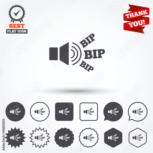 Speaker volume icon. Sound with BIP symbol.