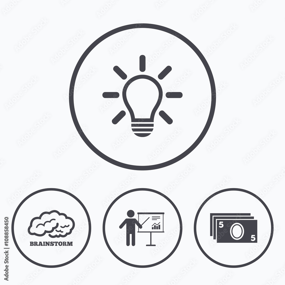 Presentation billboard, brainstorm. Cash money. Presentation billboard, brainstorm. Cash money.