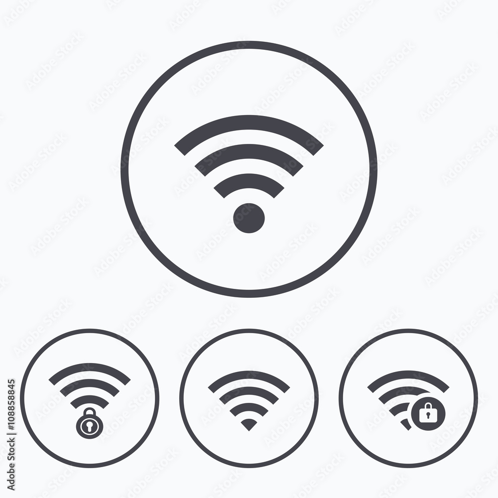 Wifi Wireless Network icons. Wi-fi zone locked. Wifi Wireless Network icons. Wi-fi zone locked.