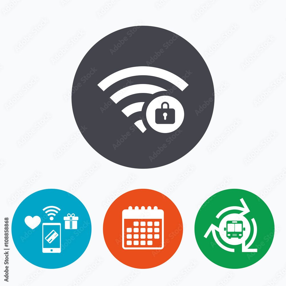 Wifi locked sign. Pass Wi-fi symbol. Wireless. Wifi locked sign. Pass Wi-fi symbol. Wireless.
