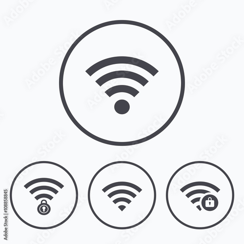 Wifi Wireless Network icons. Wi-fi zone locked.