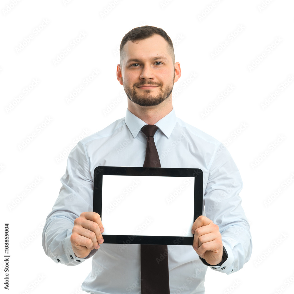 Businessman holding tablet in hands Businessman holding tablet in hands