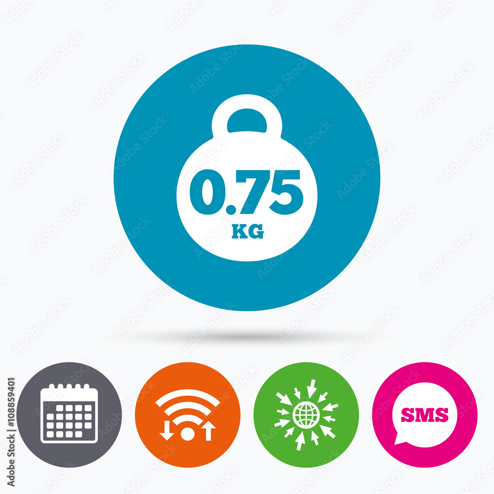 Weight sign icon. 0.75 kilogram. Mail weight Weight sign icon. 0.75 kilogram. Mail weight