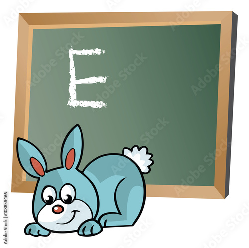 Alphabet on chalkboard with bunny