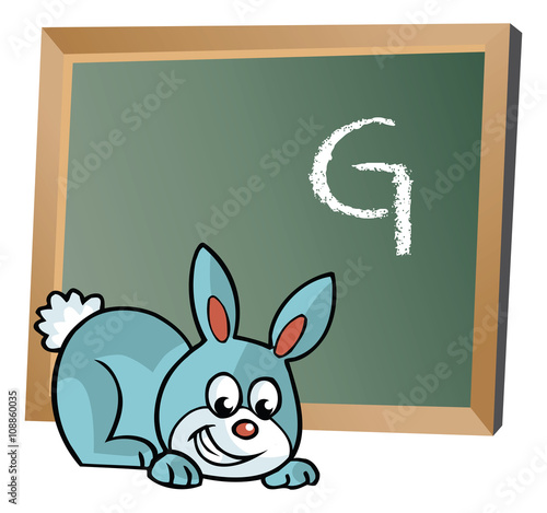 Alphabet on chalkboard with bunny