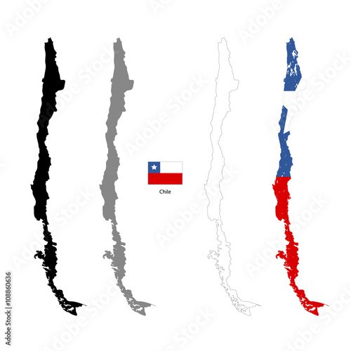 Chile country black silhouette and with flag on background