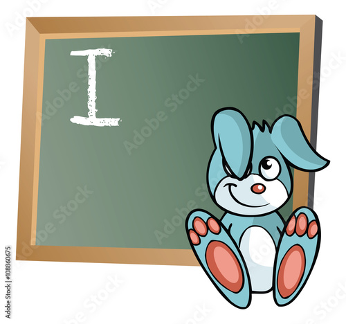 Alphabet on chalkboard with bunny