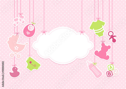Card Baby Girl Symbols Hanging Cloud Pink