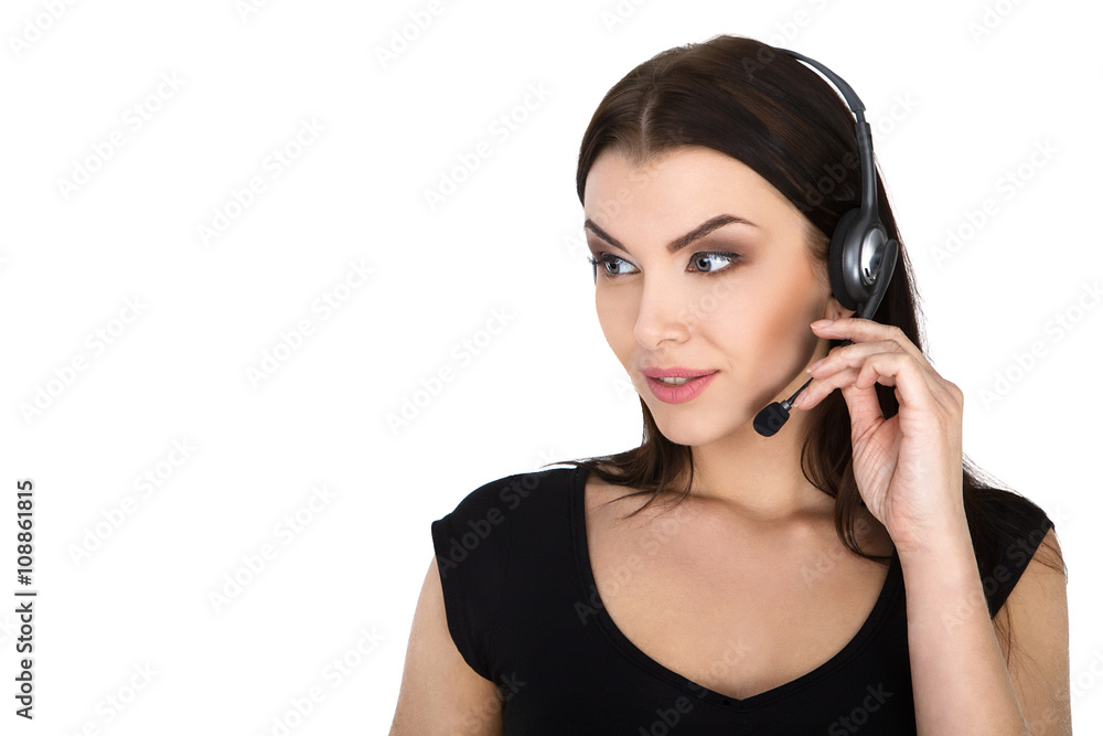 Support phone operator in headset, isolated - Stock Image Support phone operator in headset, isolated - Stock Image